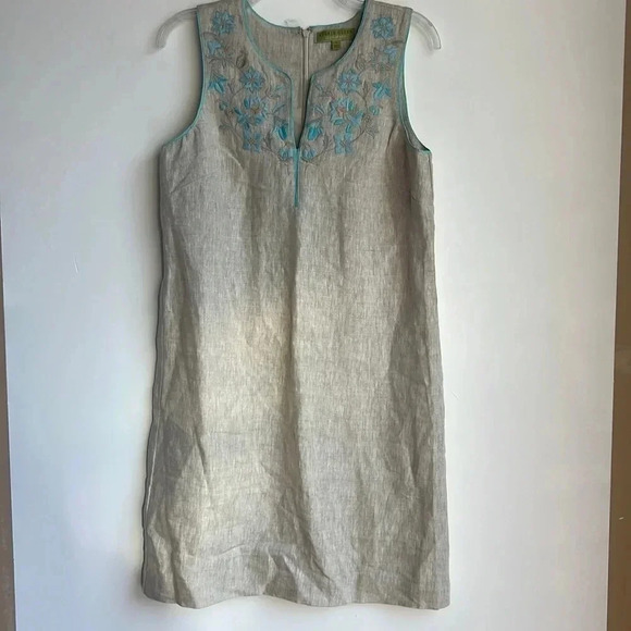 Sigrid Olsen 100% Linen Dress Women’s Size 6 Beautiful Embroidery Resortwear - Picture 1 of 11